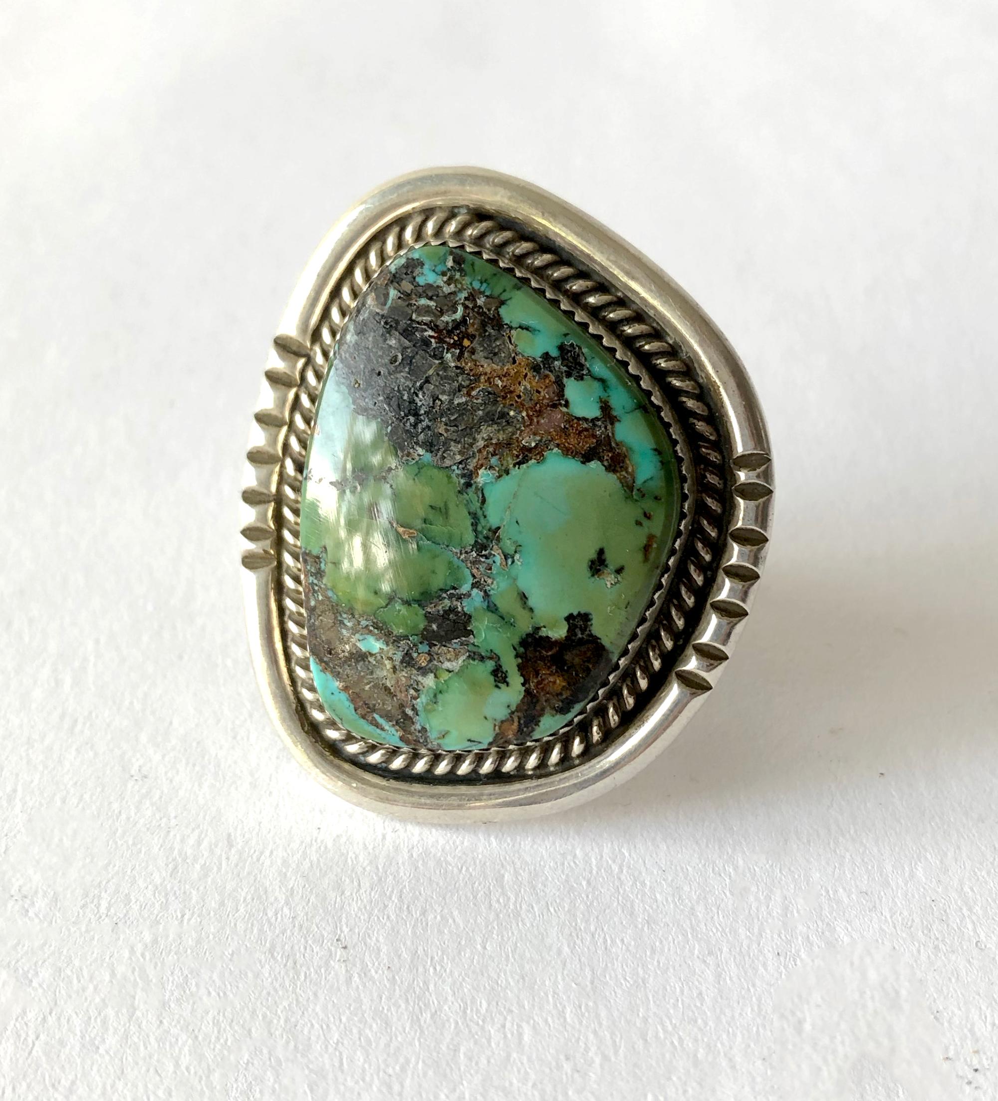 Philip Morse Sterling Silver Turquoise Navajo Gentlemans Ring In Good Condition In Palm Springs, CA