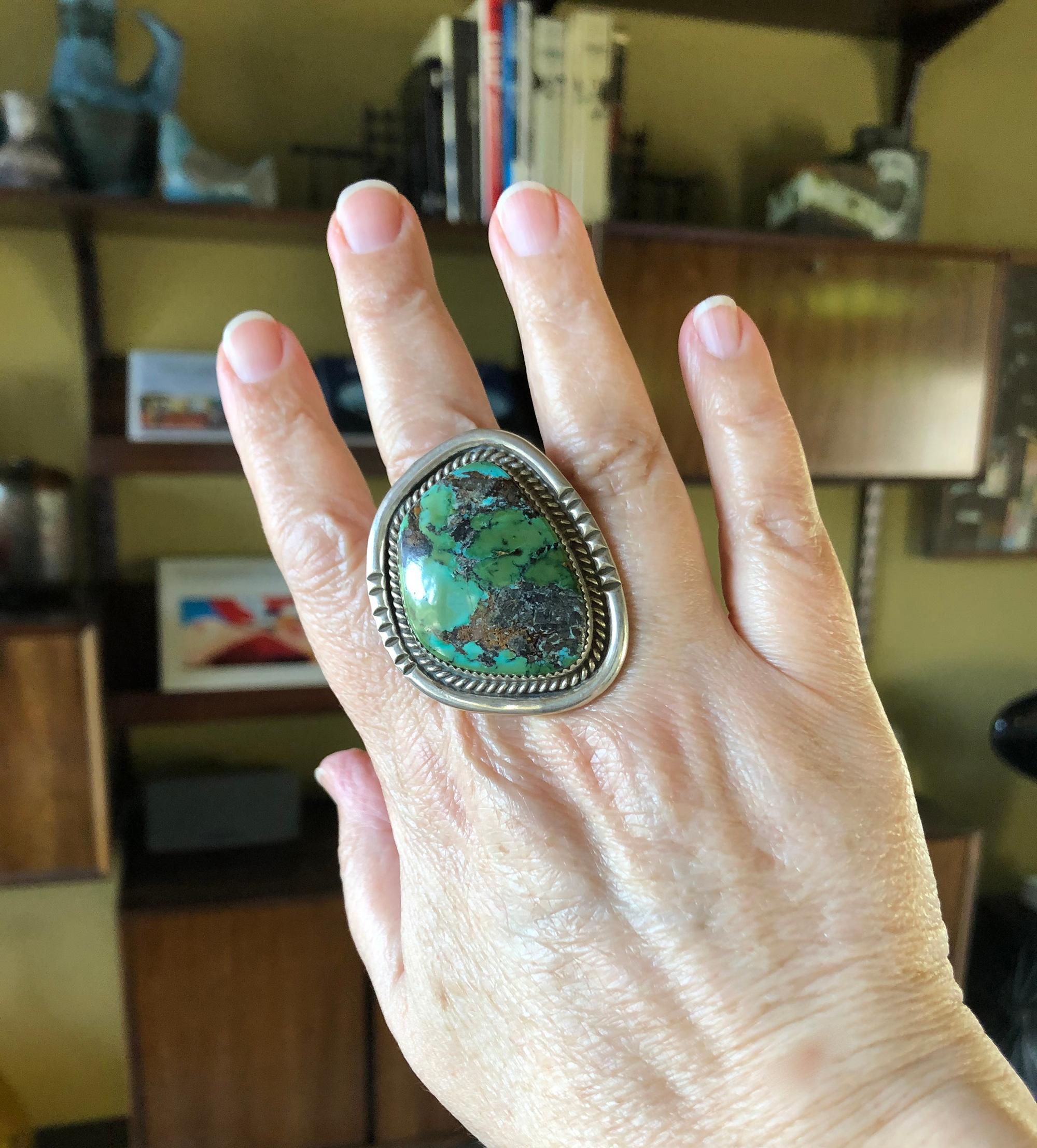 Men's Philip Morse Sterling Silver Turquoise Navajo Gentlemans Ring