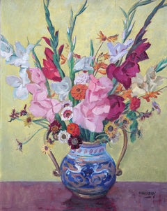 Gladioli in Vase - British 1030's floral still life art oil painting flowers