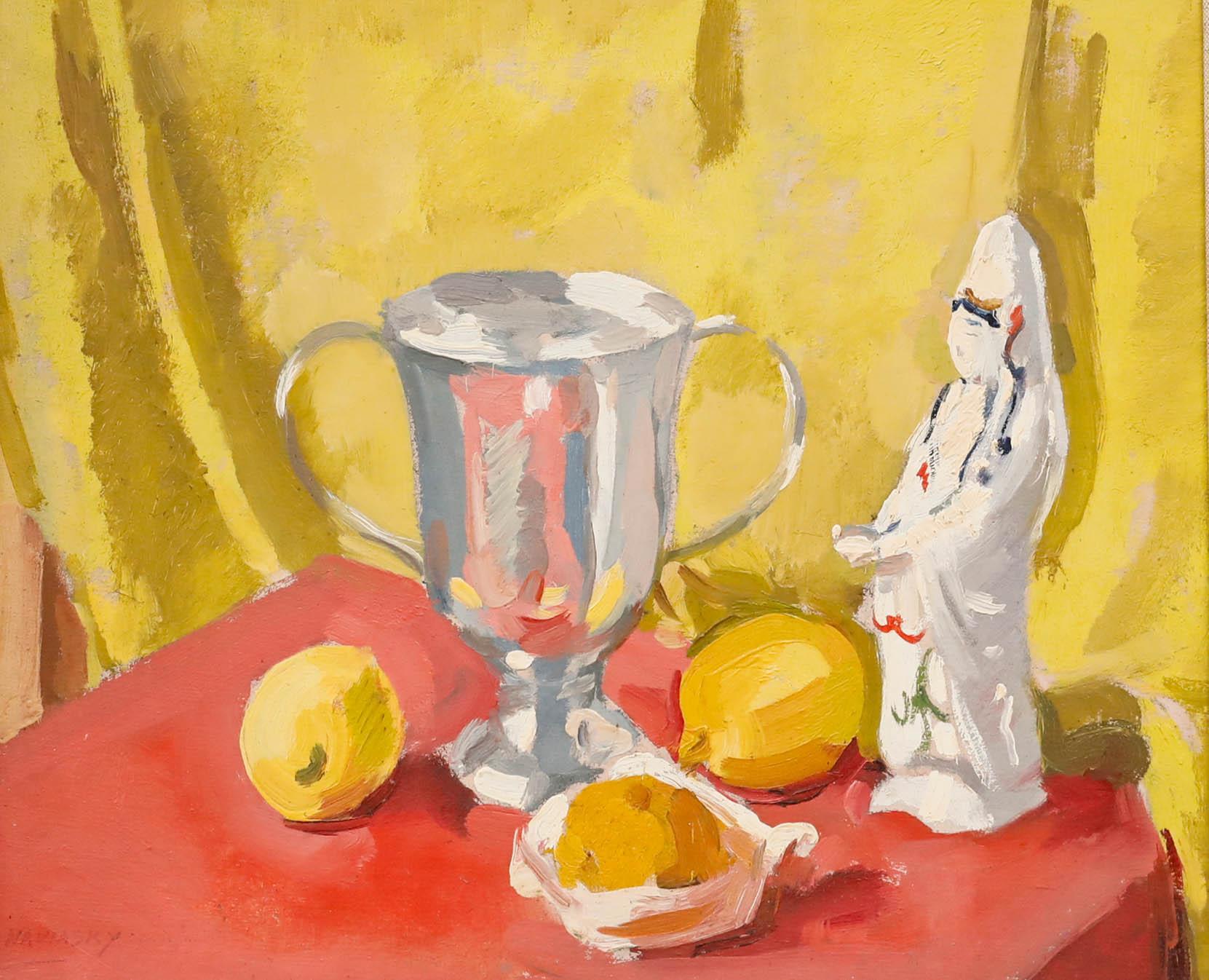 Philip Naviasky (1894-1983) - Huile du milieu du 20e siècle, Nature morte avec une figurine en vente 1
