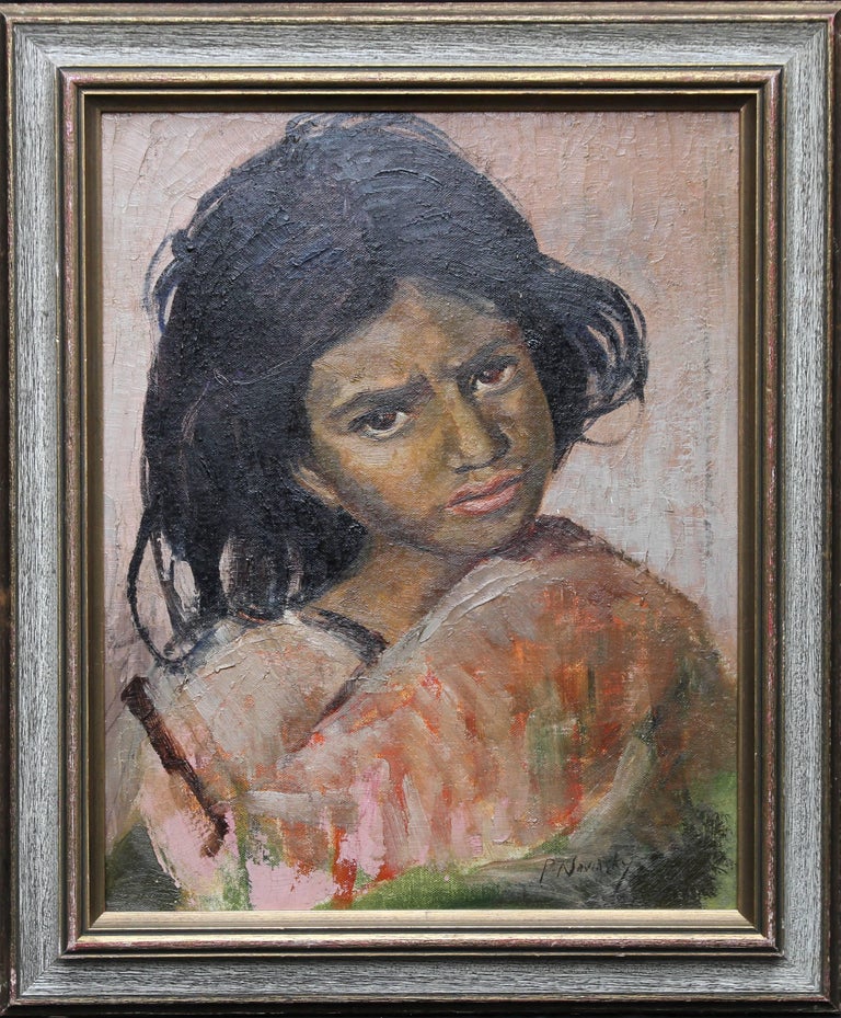 Portrait of a Young Girl - British art 1930's Impressionist oil painting 1