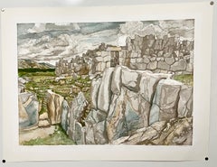 American Modernist  Sacsahuaman Landscape Aquatint Etching Philip Pearlstein