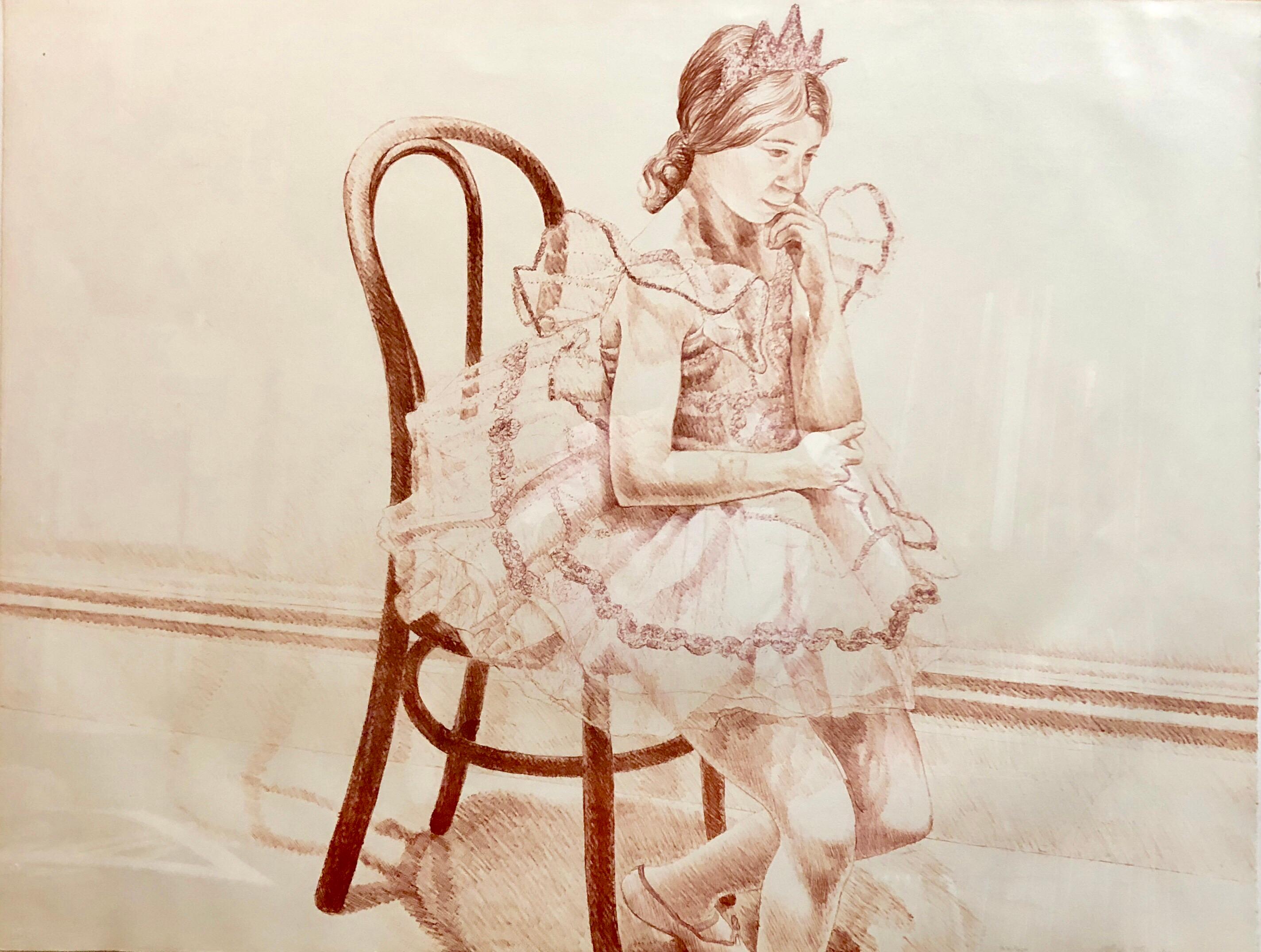 Lithographie colorée du moderniste américain « Girl in Ballerina Dress » (chaise Thonet) - Réalisme américain Print par Philip Pearlstein