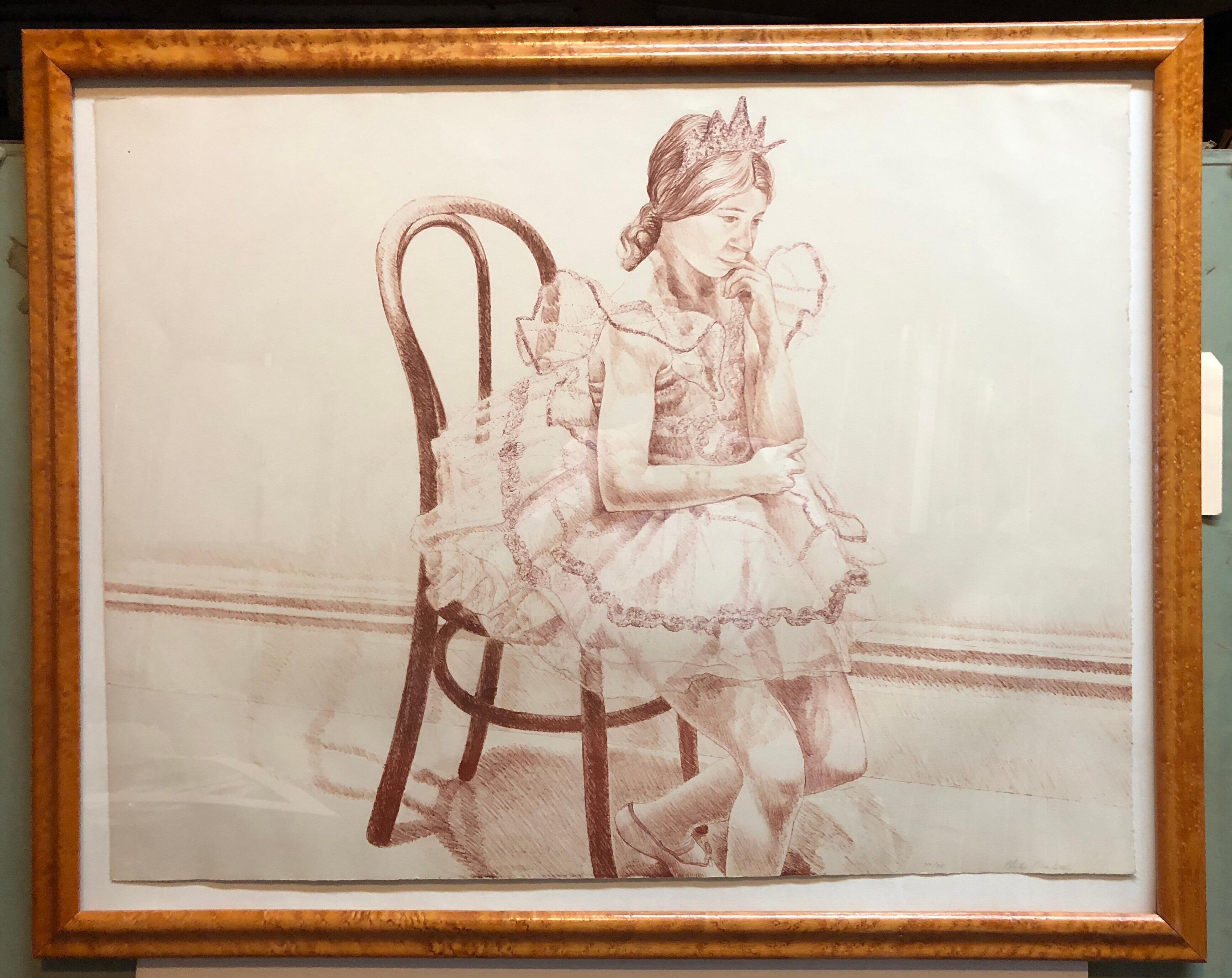 Lithographie colorée du moderniste américain « Girl in Ballerina Dress » (chaise Thonet) en vente 4