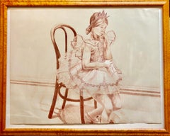 Girl in Ballerina Dress (Thonet Chair) Color Lithograph, American Modernist
