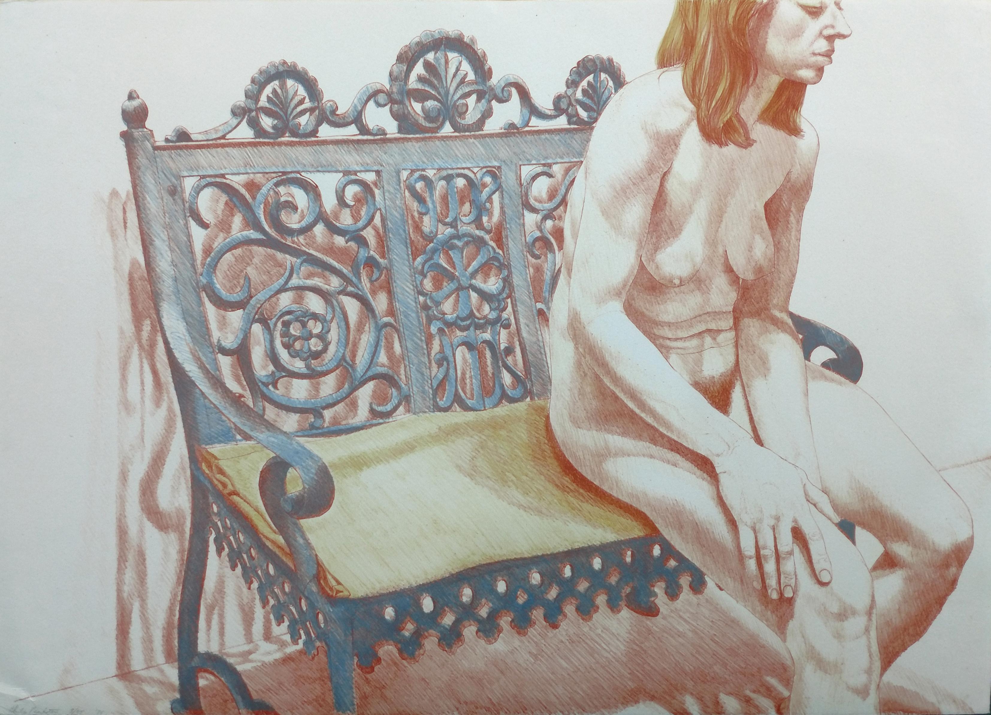 Philip Pearlstein Portrait Print - GIRL ON IRON BENCH