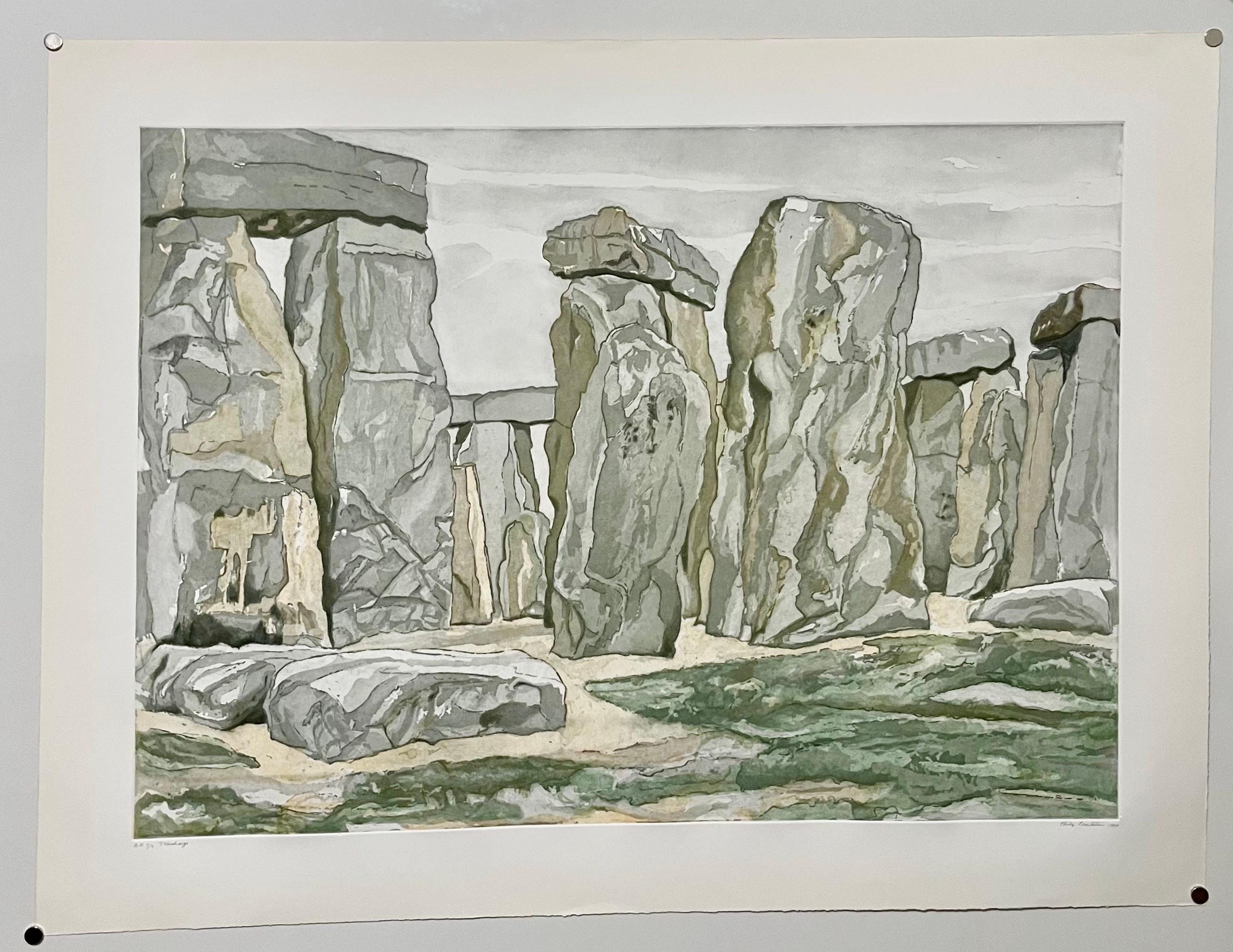 Gran paisaje moderno americano de Stonehenge Aguafuerte Philip Pearlstein en venta 1