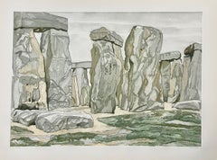 Gran paisaje moderno americano de Stonehenge Aguafuerte Philip Pearlstein