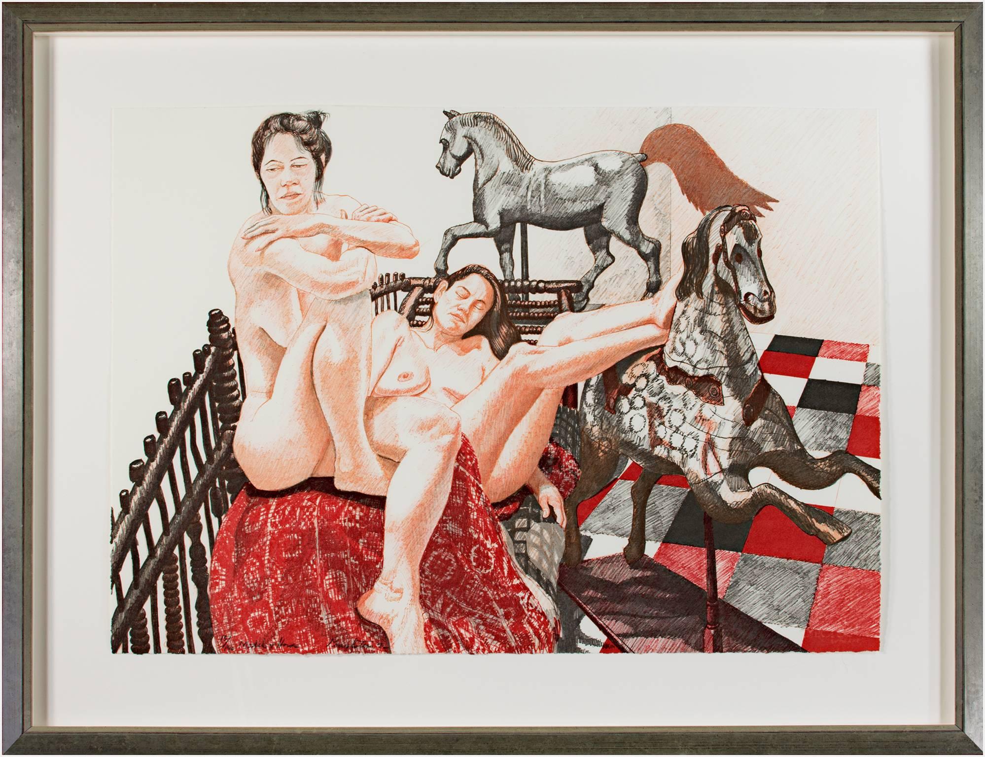 „Modelle und Pferde“, Original-Farblithographie, signiert von Philip Pearlstein im Angebot 5