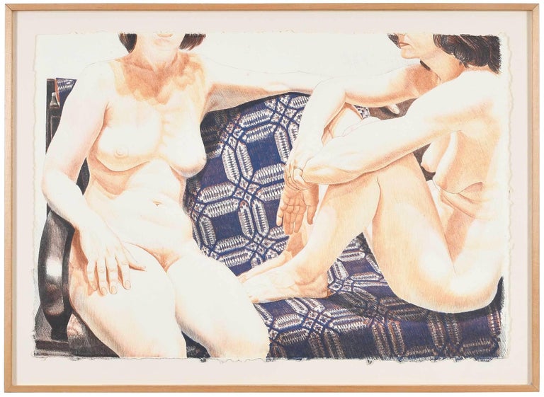 Philip Pearlstein Nude Print - Two Nudes on a Blue Coverlet (Ltd. Ed. 41/65, Signed) - Large