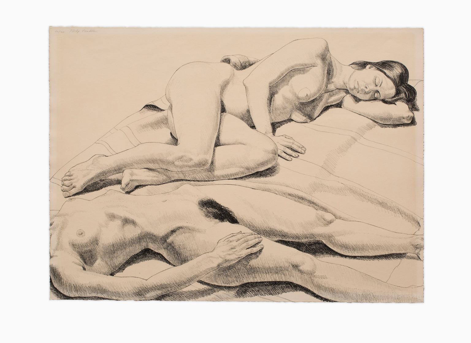 "Two Reclining Nudes" Lithograph on Paper, Figurative, Female Nudes