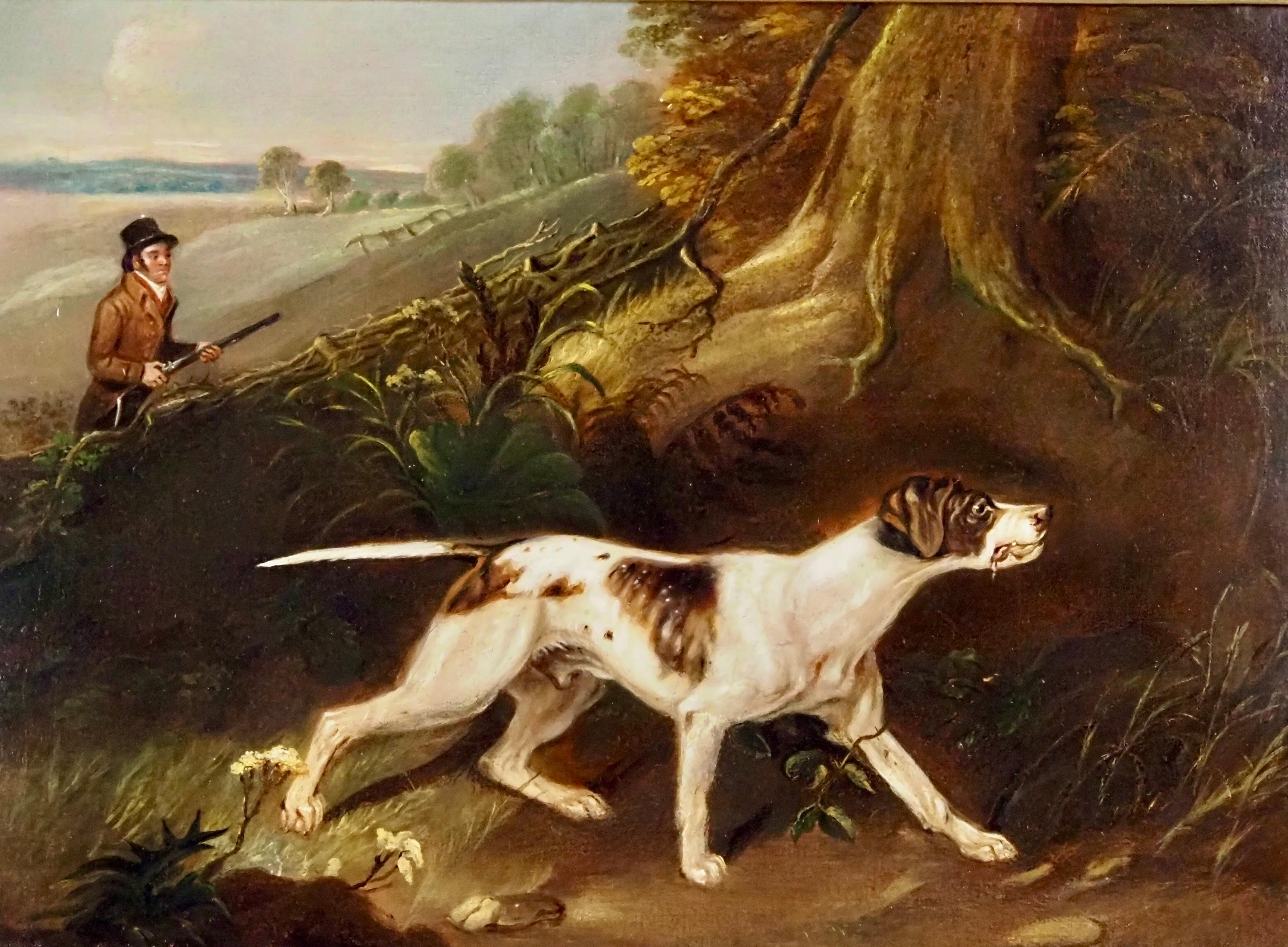 Ein Jäger mit Spieß in einer Landschaft – Painting von Philip Reinagle