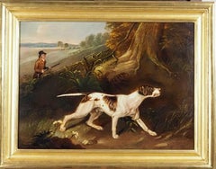 Antique A huntsman with pointer in a landscape