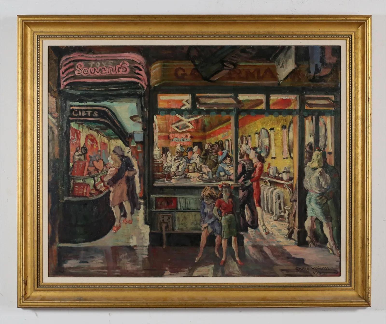 New York Street Scene Mid 20th Century Modern WPA American Scene Social Realism - Painting by Philip Reisman