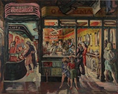 Scène de rue à New York Milieu du 20e siècle Moderne WPA Scène américaine Réalisme social