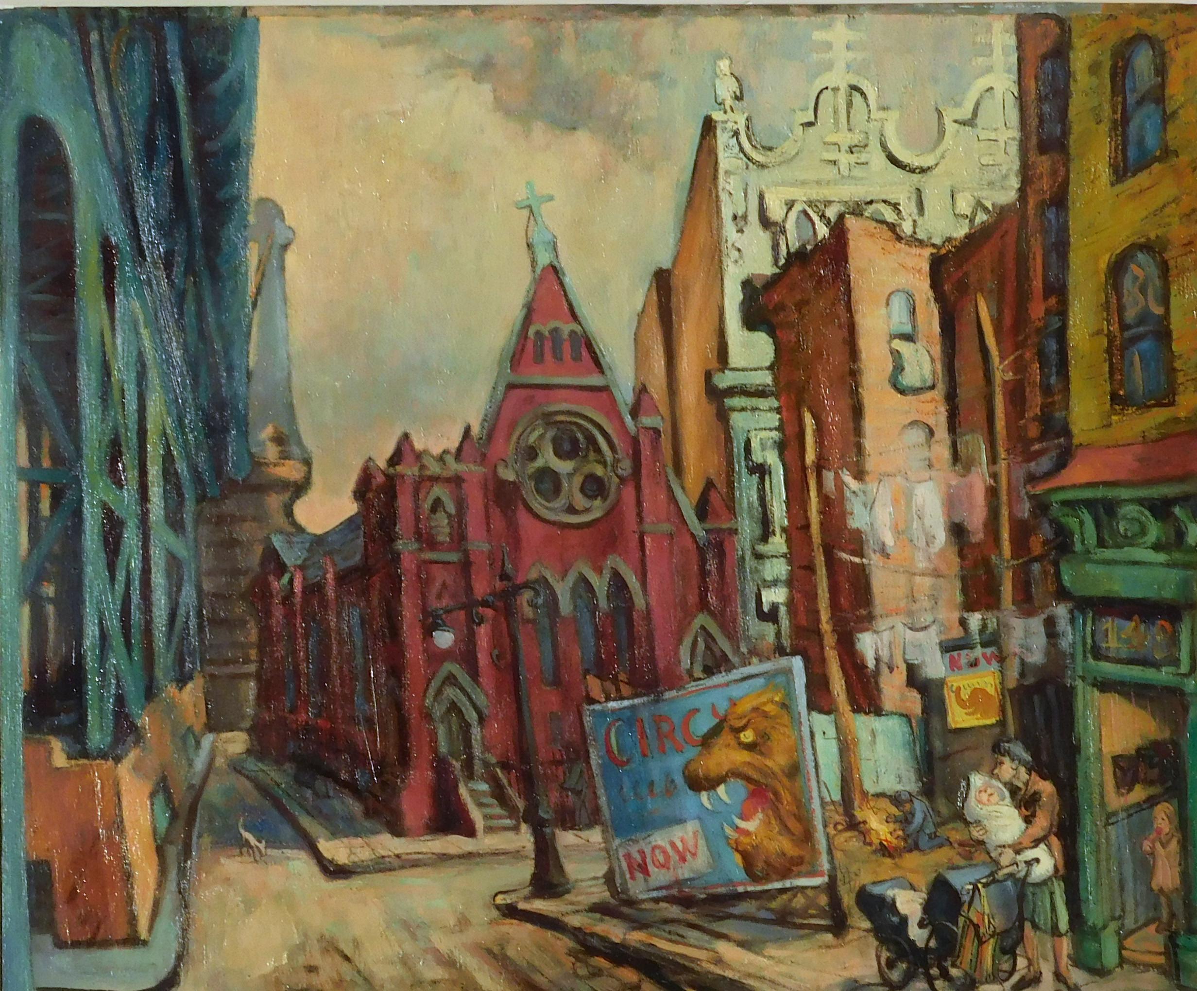 Philip Reisman Early Painting New York Subject - Delaney Street For Sale 2