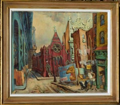 Peinture ancienne de Philip Reisman sur le sujet de New York - Delaney Street