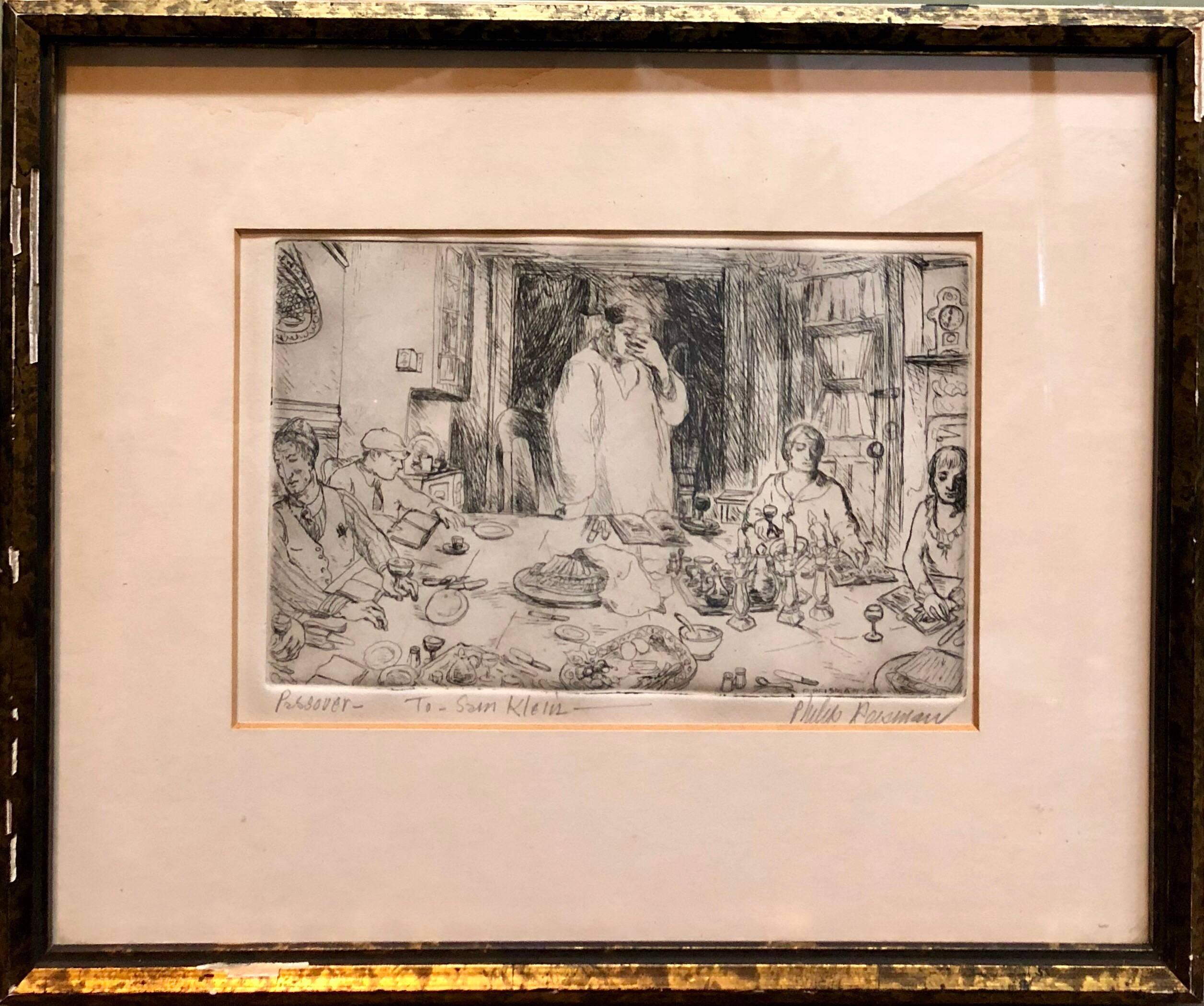 Judaica Etching Passover Seder Scene WPA Artist - Print by Philip Reisman