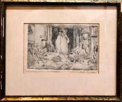 Judaica Etching Passover Seder Scene WPA Artist