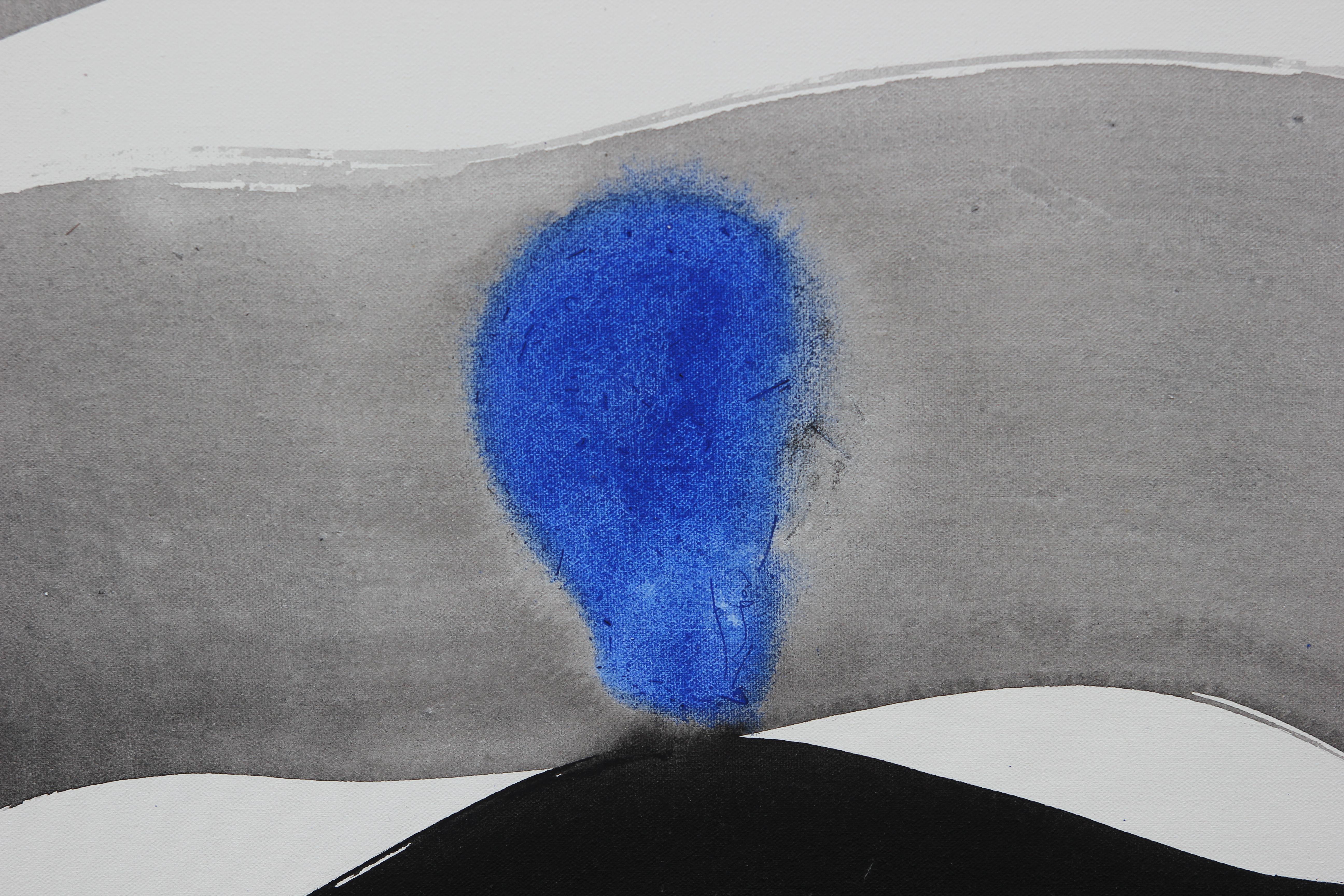 Pantalon gestuel abstrait minimaliste noir et bleu - Contemporain Painting par Philip Renteria