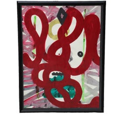 Peinture abstraite gestuelle contemporaine rouge et sarcelle