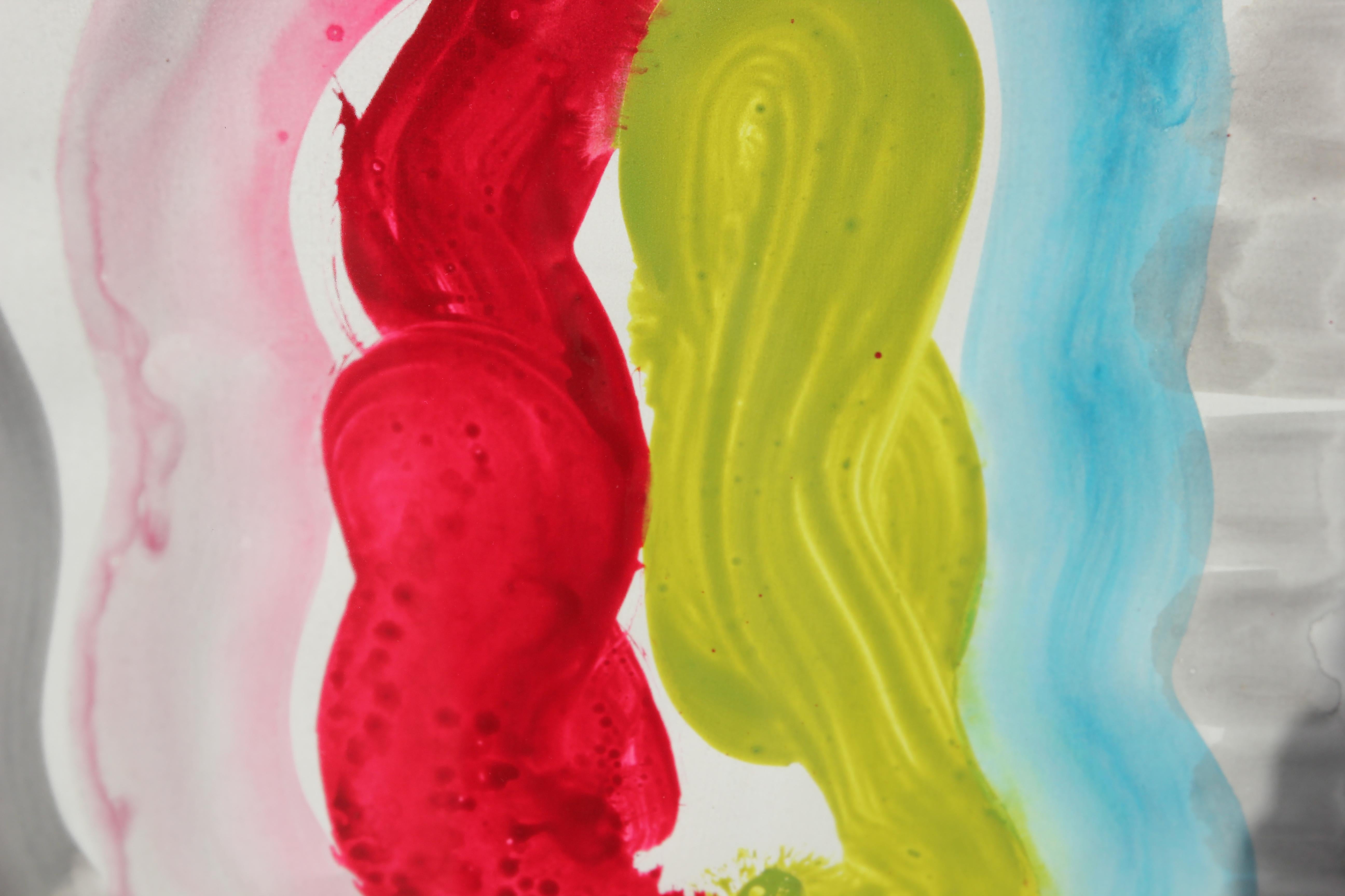 Peinture gestuelle abstraite rouge, verte et sarcelle - Moderne Painting par Philip Renteria