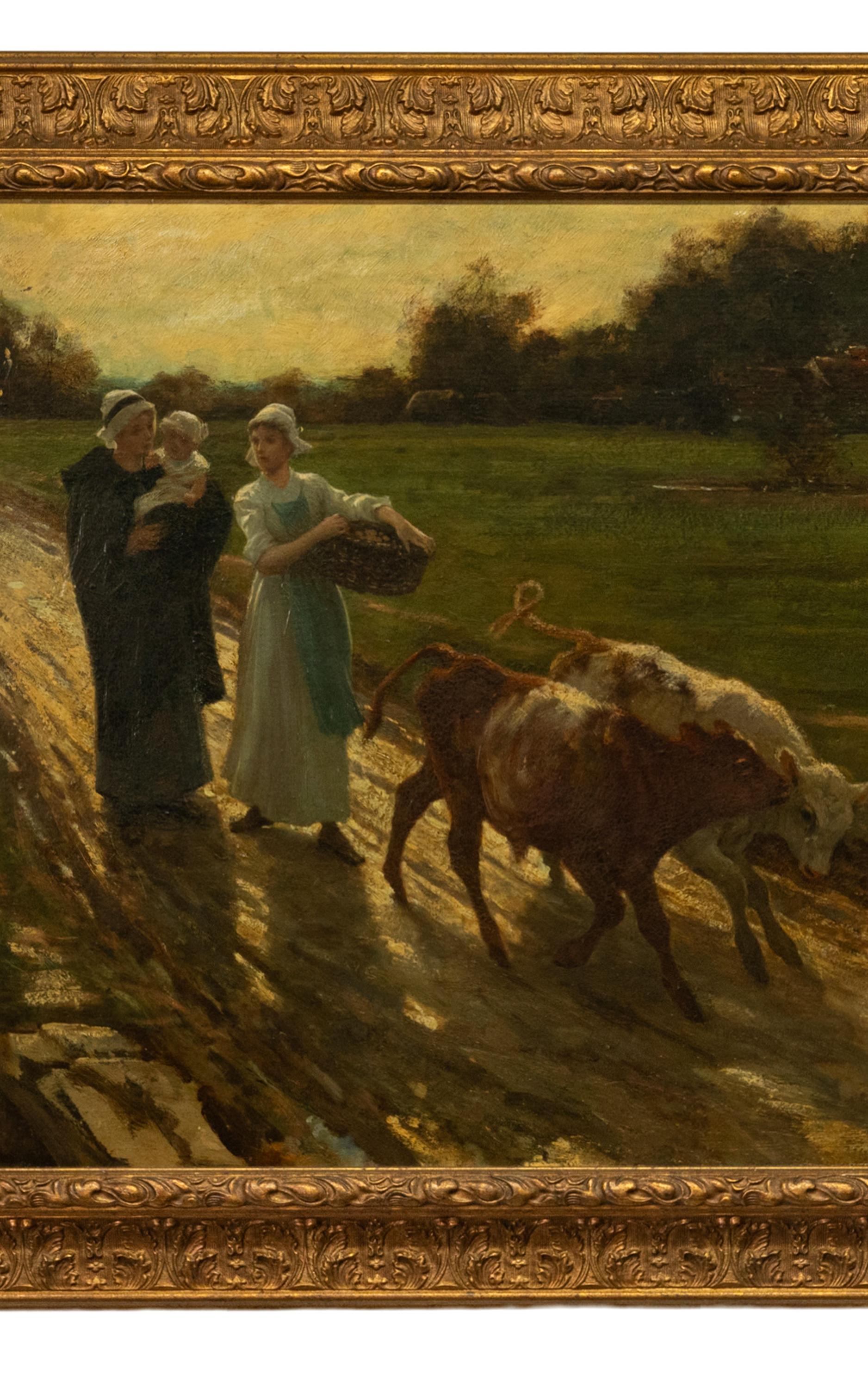 Pittura impressionista del XIX secolo olio su tela Paesaggio figurativo bucolico 1880 - Figurative Painting Marrone di Philip Richard Morris