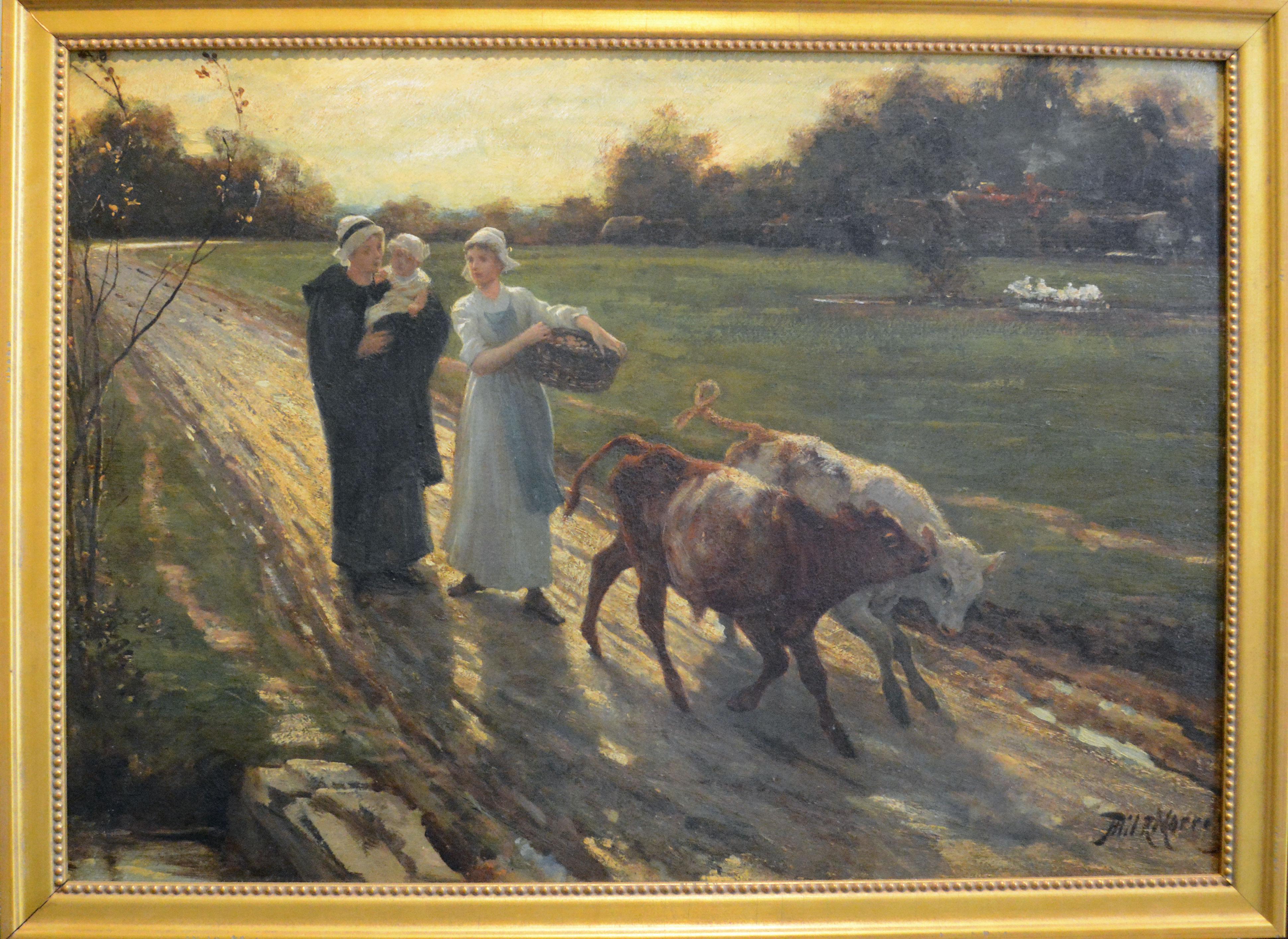 Maids on a Country Road - Painting by Philip Richard Morris