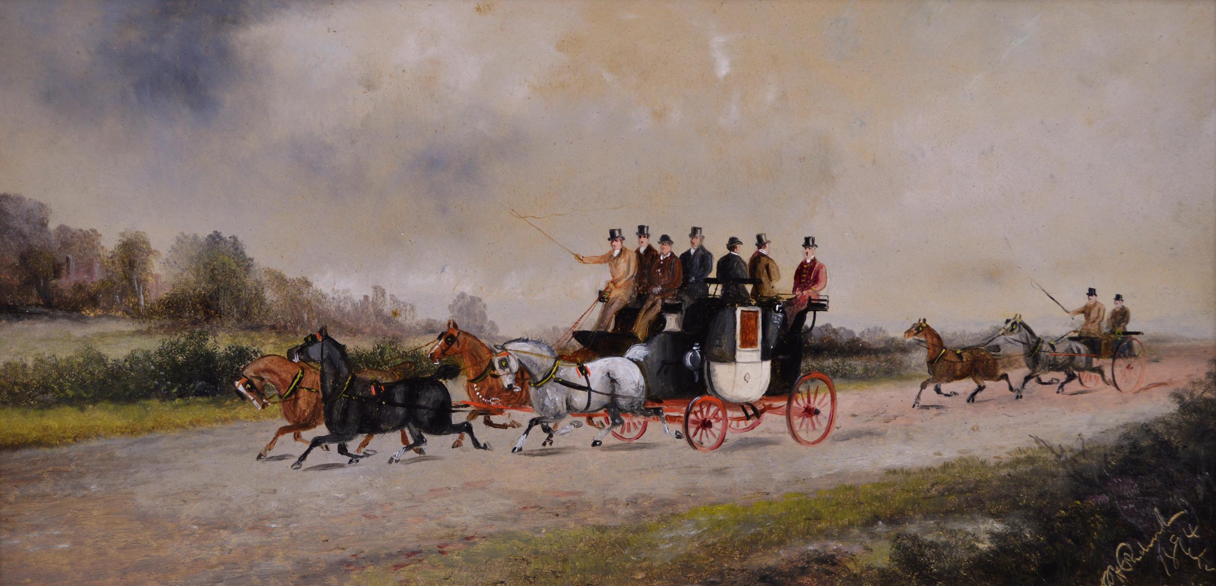 Pair of 19th Century coaching scenes - Victorian Painting by Philip Rideout
