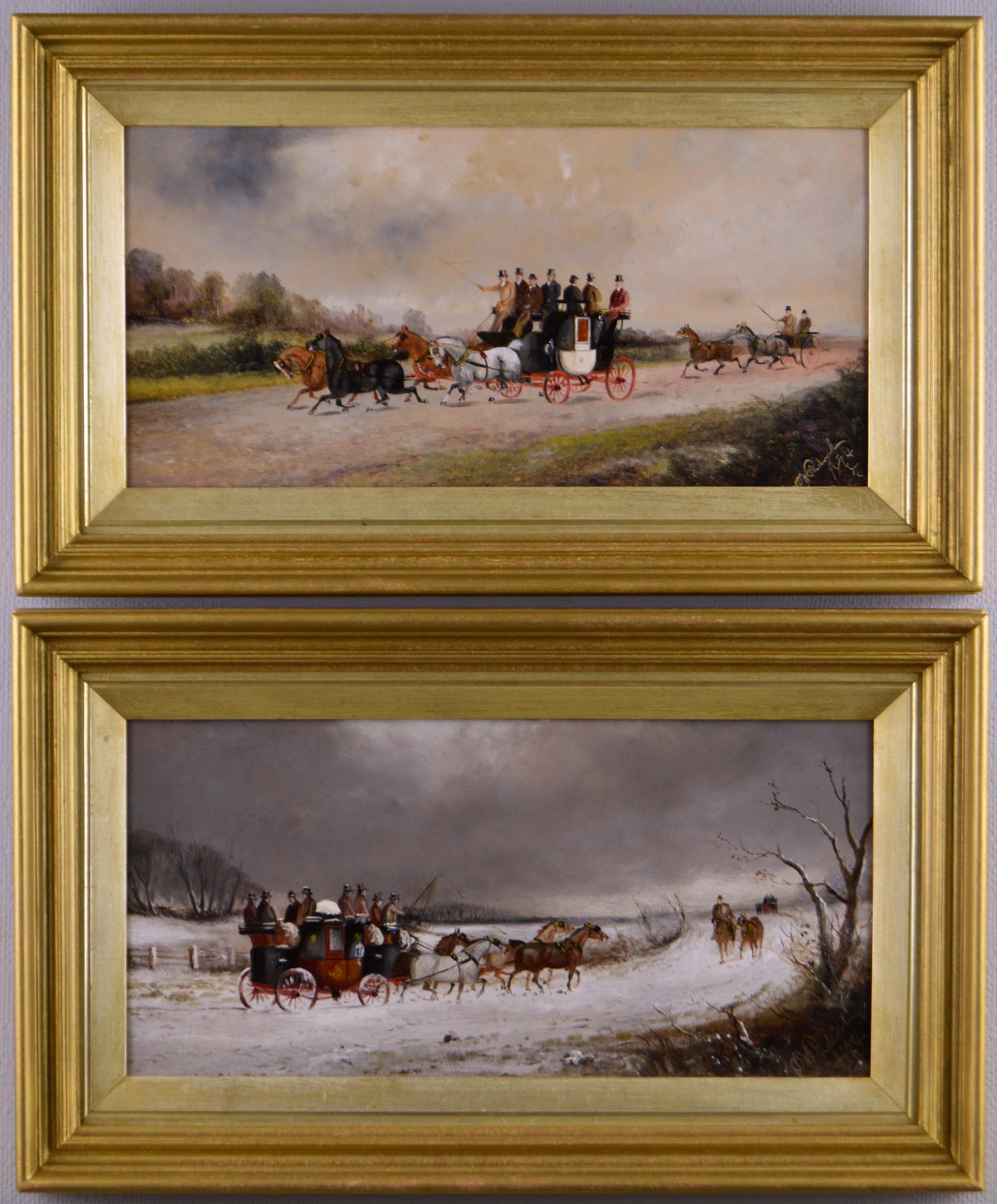 Philip Rideout Landscape Painting - Pair of 19th Century coaching scenes