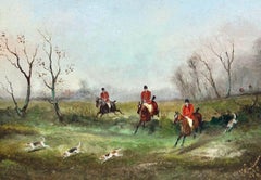 The English Fox Hunt Oil Painting Horses & Hounds in Full Pursuit, antique Engli