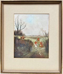 Caccia alla volpe inglese Pittura a olio Cacciatore e segugi Salto del cancello Arte sportiva