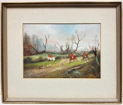 The English Fox Hunt Oil Painting Huntsman Red Jackets on Horseback with Hounds