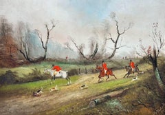 The English Fox Hunt Oil Painting Huntsman Red Jackets on Horseback with Hounds