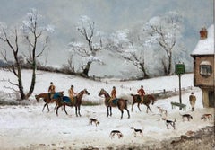 La chasse au renard à l'anglaise Peinture à l'huile Chasse à la neige d'hiver Réunion à l'extérieur de l'auberge de campagne