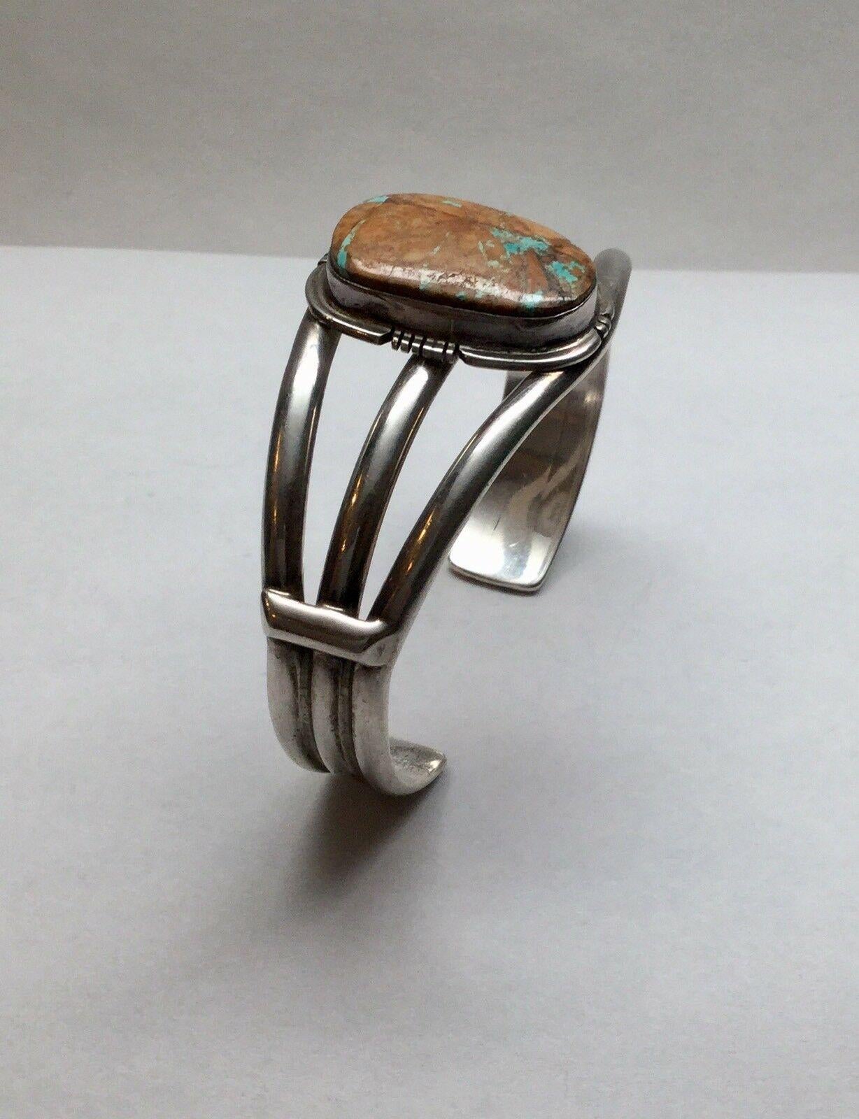 Philip Sanchez Navajo Royston Ribbon Türkis Sterling Silber Armband (Gemischter Schliff)