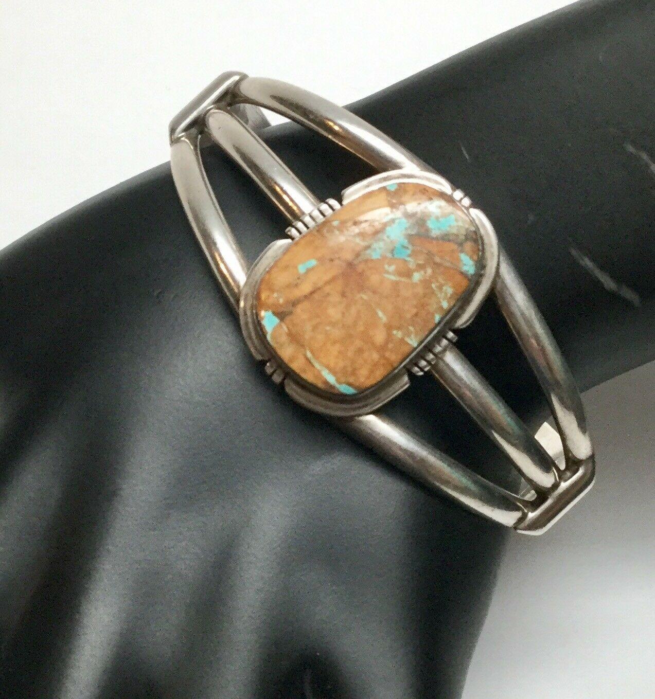 Philip Sanchez Navajo Royston Ribbon Turquoise Sterling Silver Bracelet In Good Condition In Washington Depot, CT