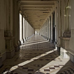 OSTEND A- CONTEMPORARY PHOTO-COLOUR PHOTO-CORRIDOR-SHADOWS-COLUMNS-