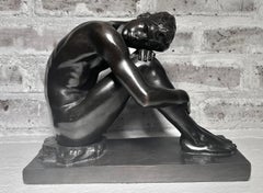 Antique 1929 American Male Academic Nude Crouching Bronze Sculpture EXCELLENT DETAILS