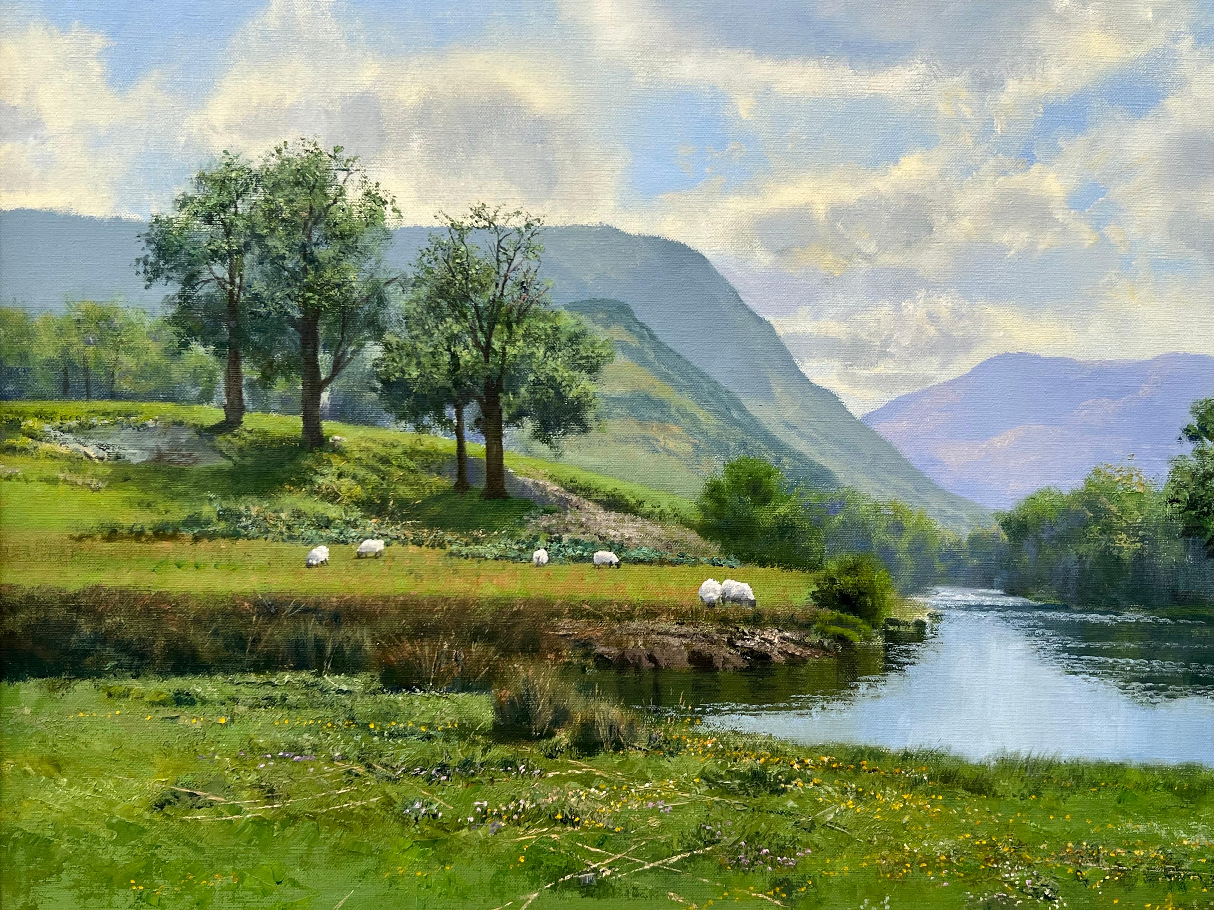 Lush Green River Landscape Painting of the English Countryside by British Artist 5
