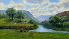 Lush Green River Landscape Painting of the English Countryside by British Artist