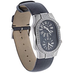 Philip Stein Diamond Watch with Black Dials and Black Satin Strap