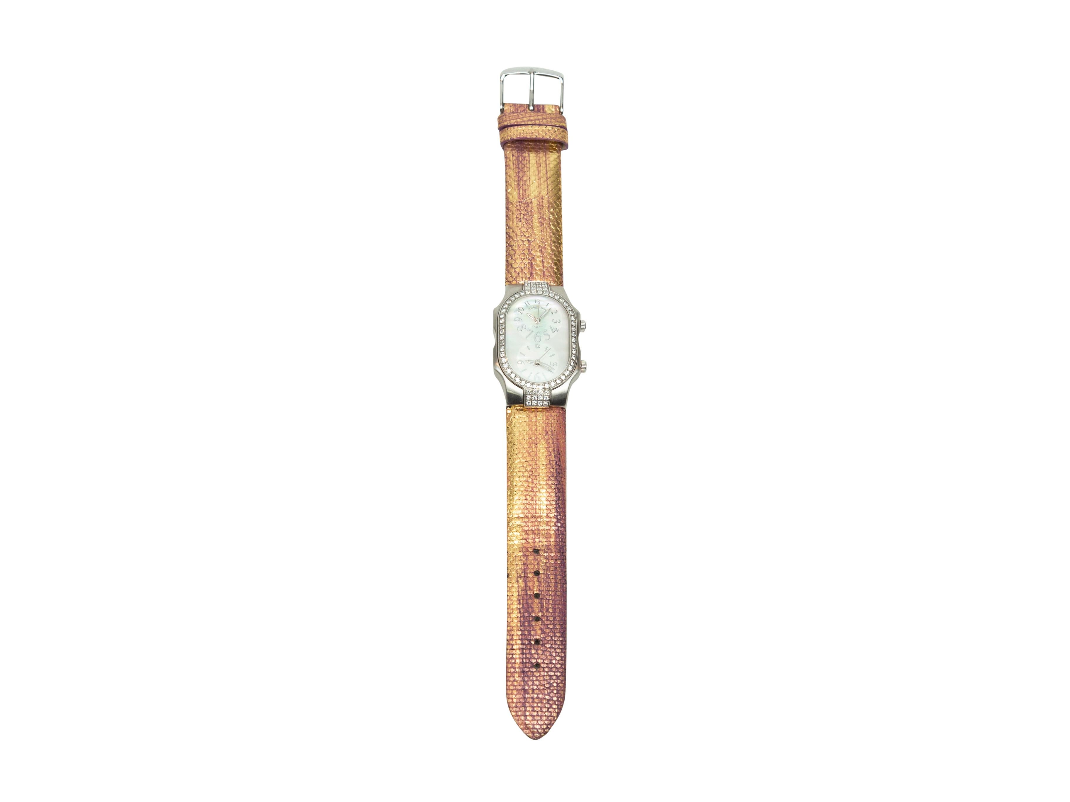 Product Details: Iridescent karung dual face watch by Philip Stein. Includes three interchangeable watch bands. 9