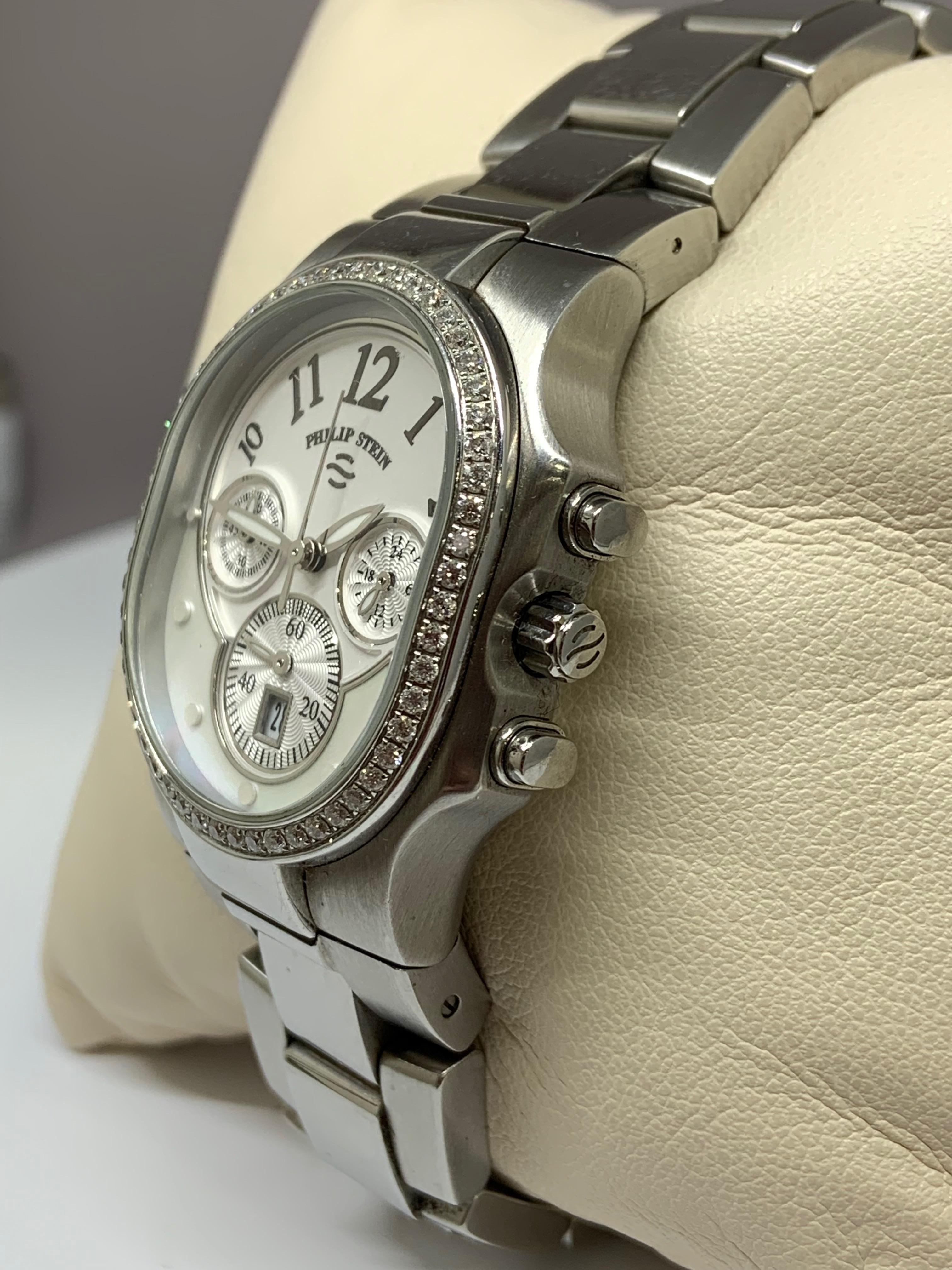 Contemporary Philip Stein Signature Ladies Mother of Pearl Diamond Bezel Watch For Sale