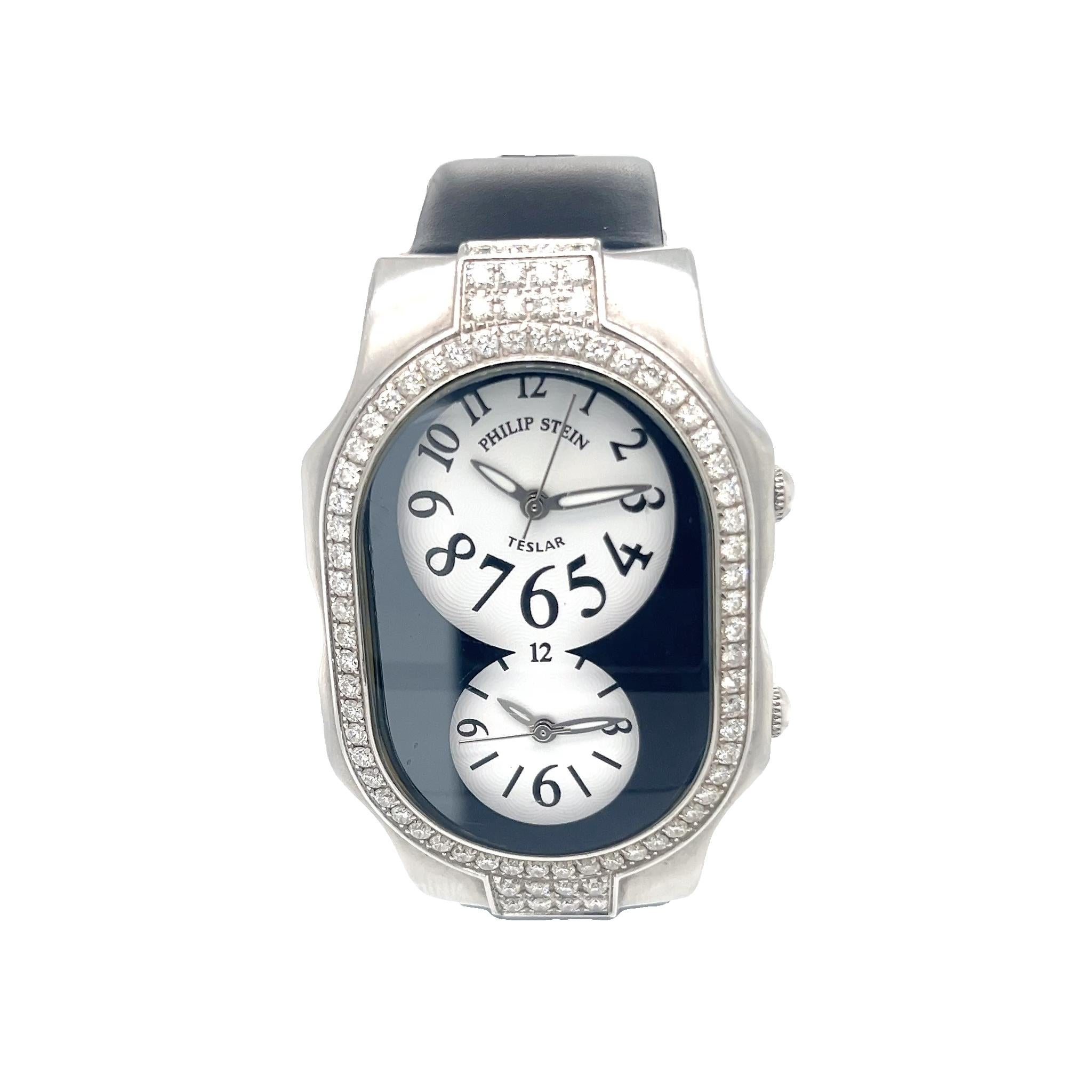 Philip Stein Teslar 32mm Dual Time Quartz Watch with Diamond Bezel
