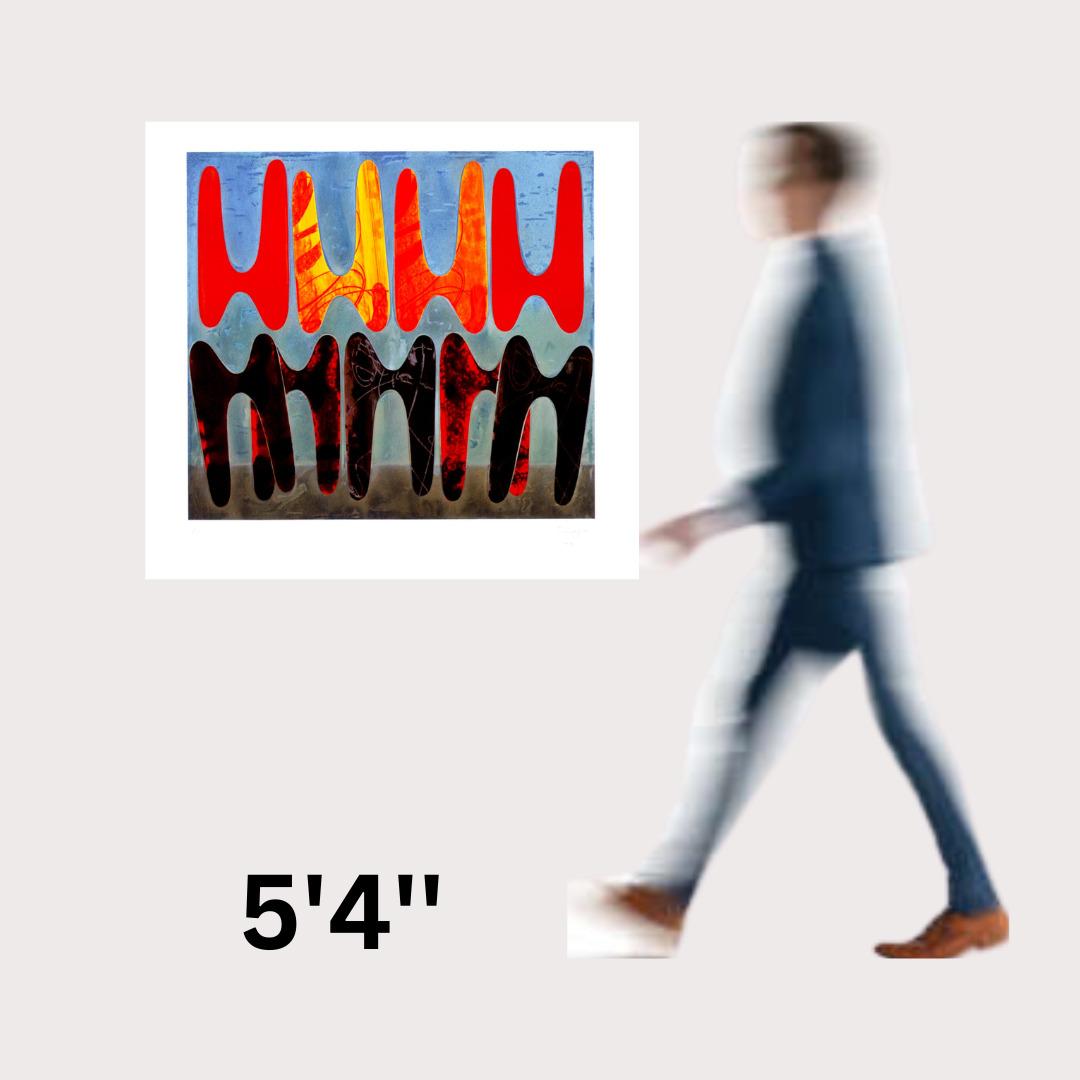 Untitled by Philip Taaffe (abstract red and black shapes on a blue background) For Sale 3