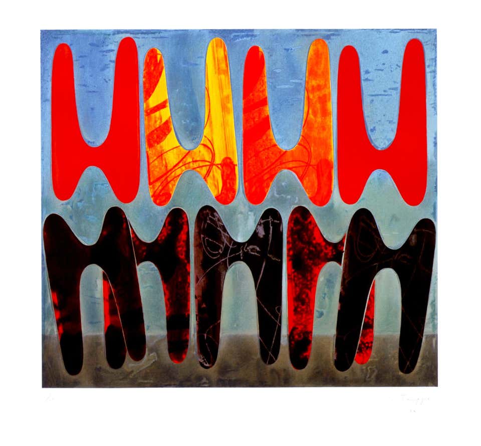 "Untitled" by Philip Taaffe (Abstract, Red, Black, Shape, Formalist, Expression)