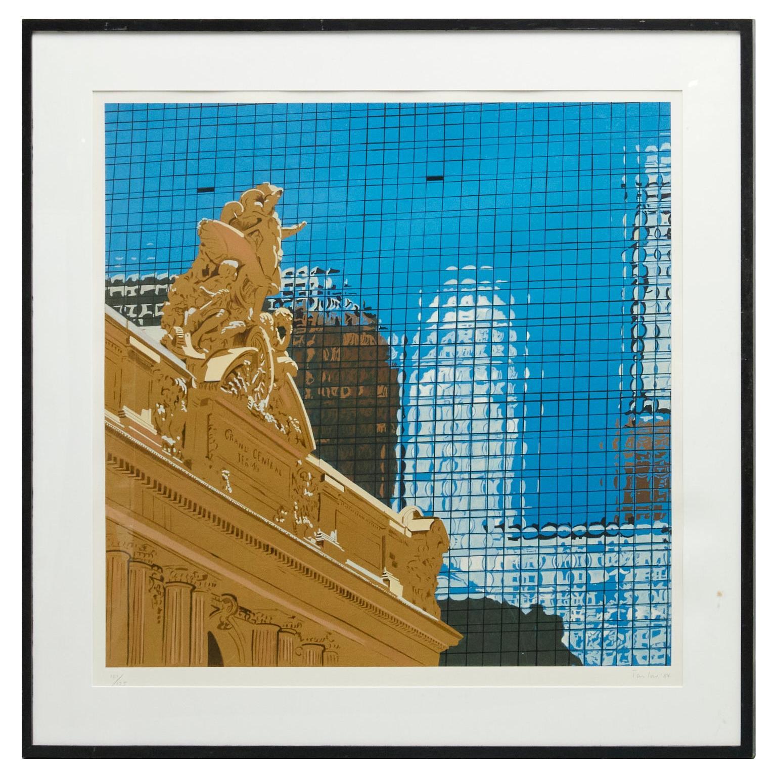 Large Philip Tarlow Framed 1984 Lithograph of Grand Central Station, NYC For Sale
