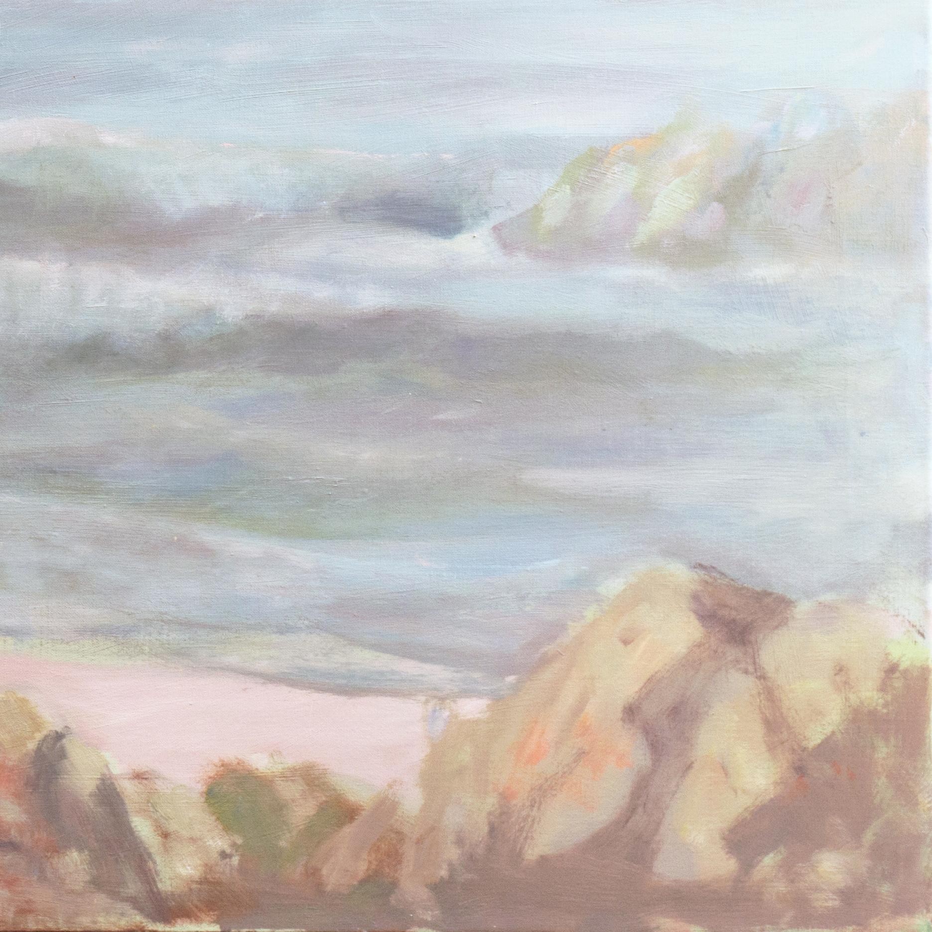 Large Impressionist Monterey oil, 'Morning Mist off Carmel, California'  - Gray Landscape Painting by Philip Thorngate