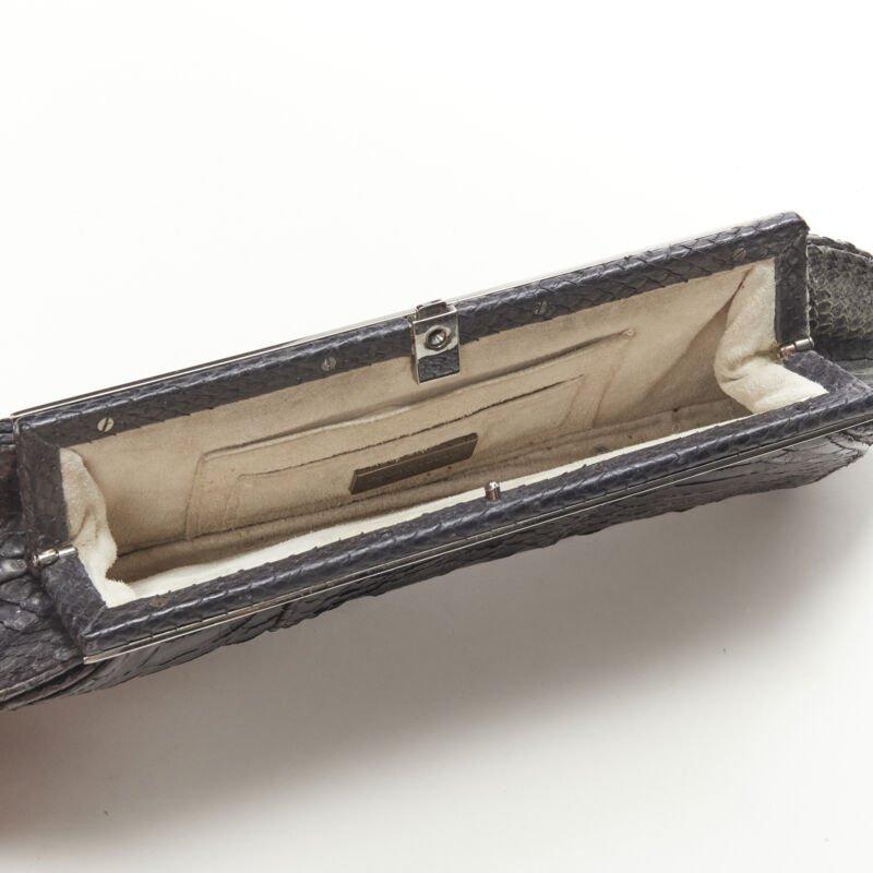PHILIP TREACY black scaled leather silver metal clasp evening clutch bag For Sale 1